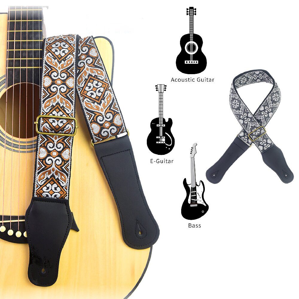 Musical Instruments Easy - Gitar Askısı İşlemeli Baskı Etnik Tarzı