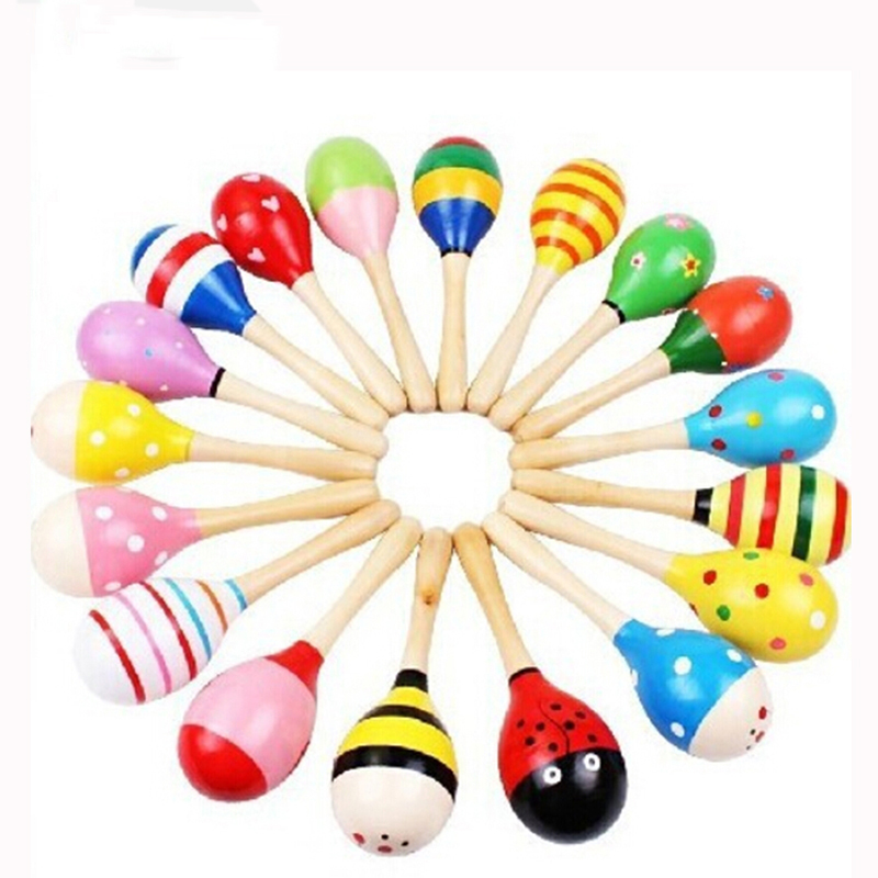 Musical Instrument Rattle - 2 adet Renkli Ahşap Küçük Çıngıraklar